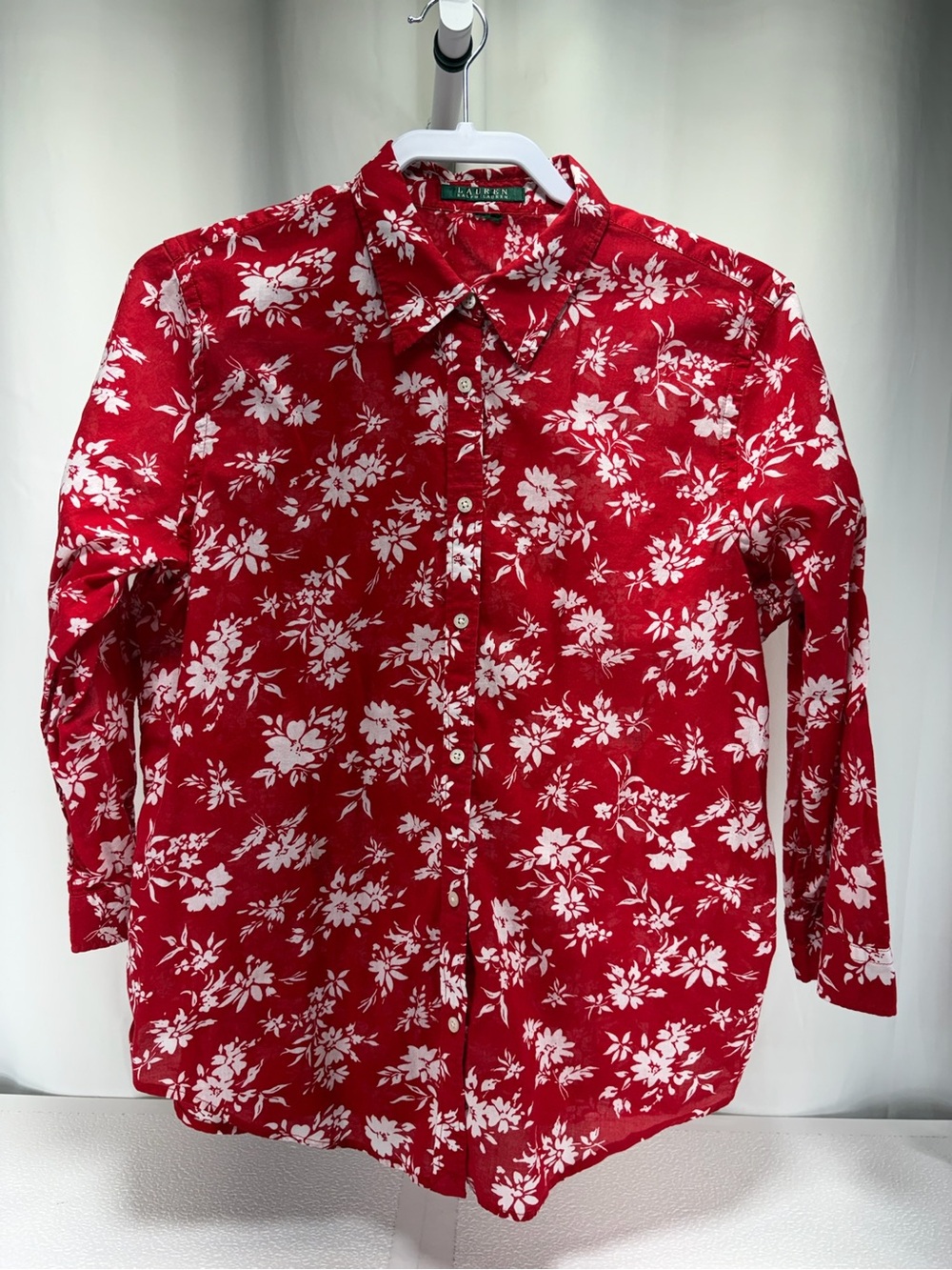 Ralph Lauren Red and White Floral Button-Down Shirt 4609